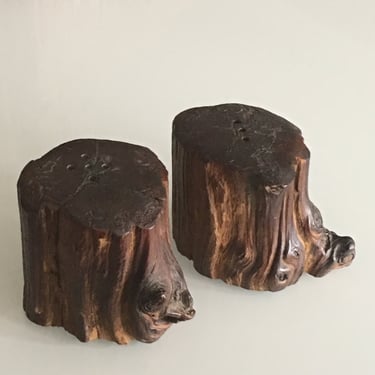 Vintage wood Pair of Tree Branch Salt and Pepper shakers 