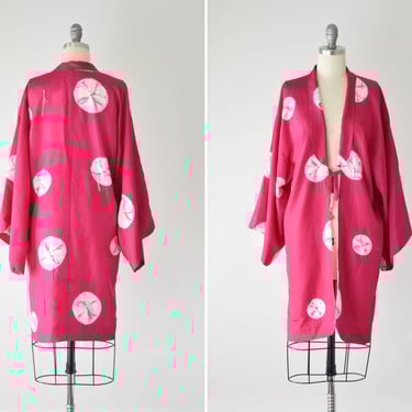 50s Silk Shibori Kimono OS / Hand Sewn Haori Kimono / Vintage Kimono / Pink Kimono / Short Kimono / Short Sleeve Kimono / One Size 