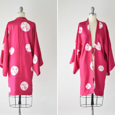 50s Silk Shibori Kimono OS / Hand Sewn Haori Kimono / Vintage Kimono / Pink Kimono / Short Kimono / Short Sleeve Kimono / One Size 