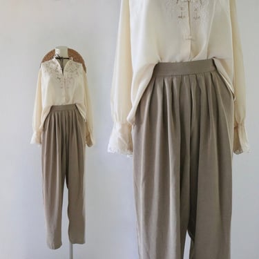 golden high waist trousers 30.5-34 - vintage 80s 90s gold brown womens size medium high waisted pleat pleated front pants tan 