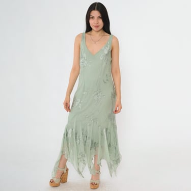 Y2k Silk Maxi Dress Vintage Green Floral | Shop Exile - Tucson, AZ | ATTIC
