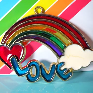 Vintage 1980s Retro Rainbow LOVE L-O-V-E Groovy Acrylic Sun Catcher Window Charm Taiwan NOS 