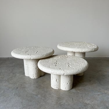 Postmodern Faux - Coral Stone Mushroom Shape Round Nesting Tables - Set of 3 