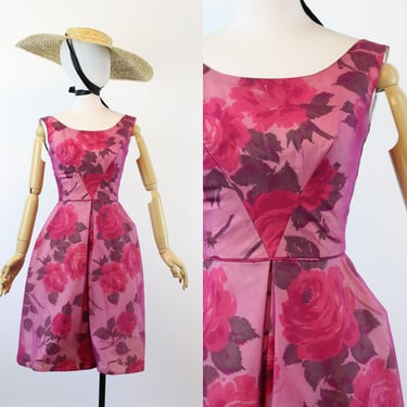 1950s ROSE PRINT organza dress xxs | new spring 