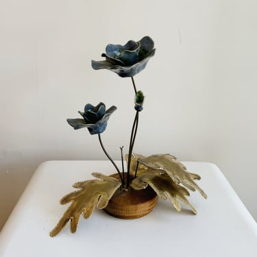 Blue Floral Brass Sculpture