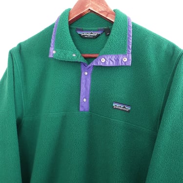 Patagonia fleece / 80s Patagonia / 1980s Patagonia snap t green fleece pull over Made in USA Medium 