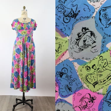 1940s women NOVELTY PRINT rayon gown dress medium | new summer 