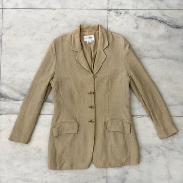 Vintage Emanuel Ungaro Blazer Jacket Beige Silk 3 Button Womens 12 Office Career 