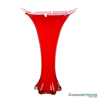 Mid-Century Atomic Large Red Art Glass Swung Vase