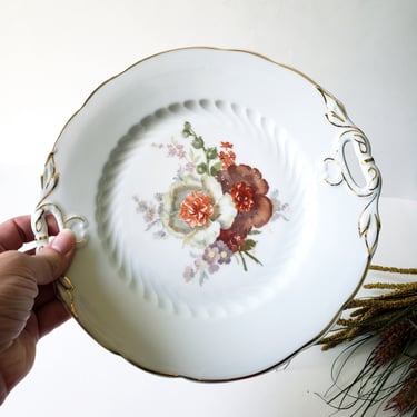 C.T. Germany Brown Floral China Serving Plate/ Carl Tielsch Double Handle Plate/Collectible/Farmhouse French Cottage Country Rustic/Fall 