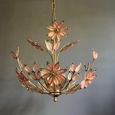 Hollywood Regency Ceiling Lamp Made of Murano glass and brass / 70s / Vintage Ceiling lamp / Holywood Regency Chandelier / Murano 