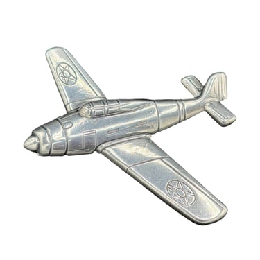 WWII Sweetheart P-47 Thunderbolt Fighter Airplane Brooch Silver Tone 