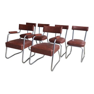 Set of Six Art Decor Tubular Steel Chairs, 1940’s