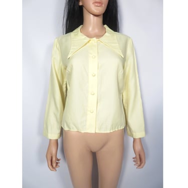 Vintage 60s Mod Buttercream Dagger Collar Tailored Blouse With Bubble Buttons Size M 