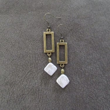 Bronze and pearl mid century modern earrings 