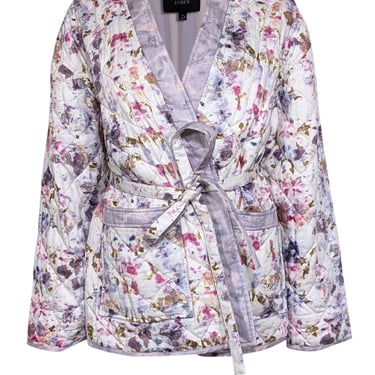 J.Crew - Lavender, Pink, Brown & White Quilted w/ Waist Tie Jacket Sz S