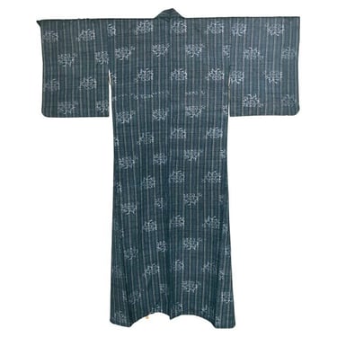 Japanese Woven Linen Kimono with Katazome Stencil Designs