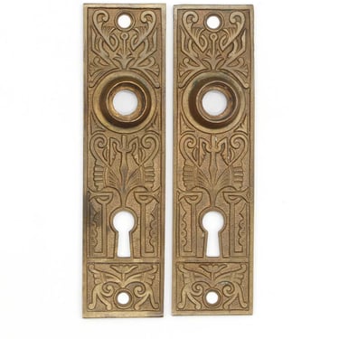 Pair of Antique 5.5 in. Bronze Aesthetic Keyhole Door Back Plates
