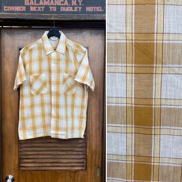 Vintage 1960’s -Deadstock- Mod Plaid Loop Collar Cotton Rockabilly Shirt, 60’s Vintage Clothing 