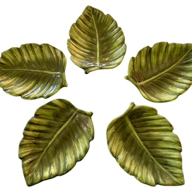 Vintage 1990s Ceramic Leaf Appetizer Plates • Set of 5 