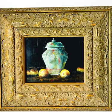 Still Life of Porcelain Jar with Apples, Oil on Canvas