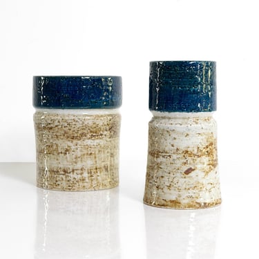 Two Sylvia Leuchovious blue & white Rorstrand Studio vases