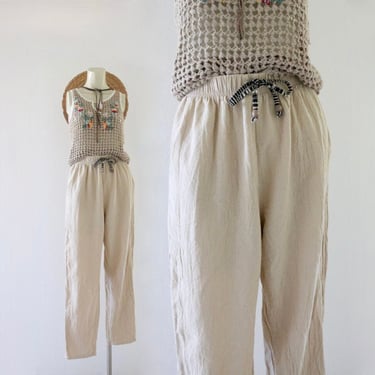 high waist cotton trousers 26-32 - vintage 90s  beige tan brown  womens casual comfortable chinos pants small medium 