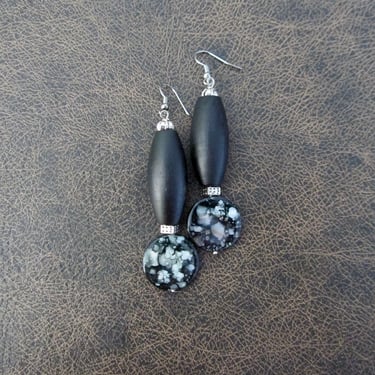Mid century modern black mother of pearl and woodenearrings 