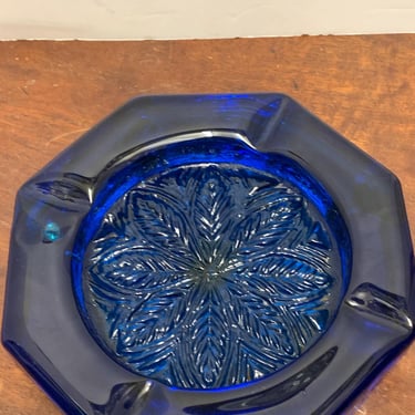 1950s Heavy Cobalt Blue Deco Style Ashtray 
