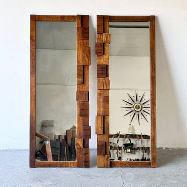 Pair of Lane Staccato Mid Century Modern Mosaic Brutalist Mirrors 