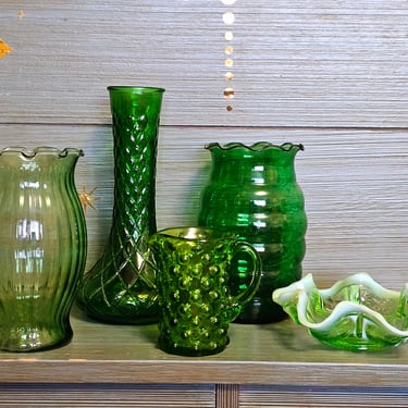 Modern Boho Green Glass Vase Bottle Set Decor Glassware 