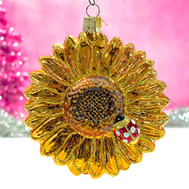 VINTAGE: OWC Sunflower with Ladybug Glass Ornament - Old World Christmas - Holiday Christmas - Mercury Ornament 