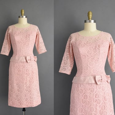 1950s vintage Gorgeous Pink Lace Cocktail Party Wiggle Dress | Medium 