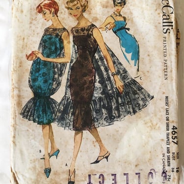 Vintage Dress PATTERN Original COMPLETE 1958 Trapeze Sheath Dress McCall's 4657, size 16, Bust 36, Sewing 1950's 