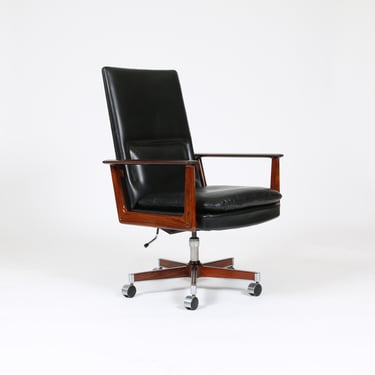 Vintage Arne Vodder for Sibast Rosewood Leather Rolling Desk Chair 1960s MCM 