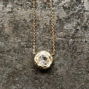 Sunburst Pendant - 14k Gold + White Sapphire