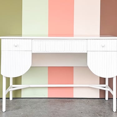 Custom Wood and Rattan Painted Desk