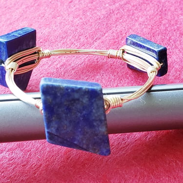 Very cool Lapis Lazuli  sterling silver small bangle bracelet 