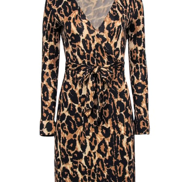 Diane von Furstenberg - Leopard Print Silk Long Sleeve Wrap Dress Sz 6