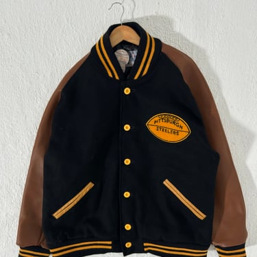 Ebbets Field Flannels Pitsburgh Steelers Leather Varsity Jacket Size XXL
