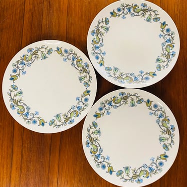 Mid Century Noritake Pastoral Pattern Dinner Plates, MCM Noritake Set of Three Dinner Plates with Pastoral Pattern, Mid Century Dishes 