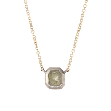 Green Cushion Diamond Necklace .695 ctw- 18kpw Gold, 14k Gold Chain