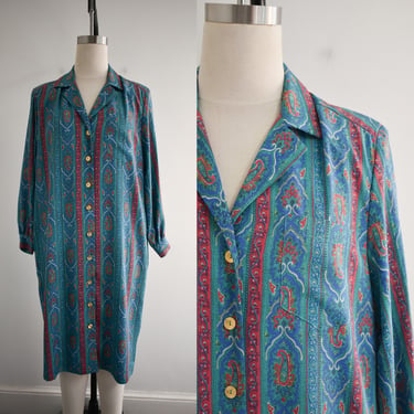 1980s Paisley Print Shirt Dress 