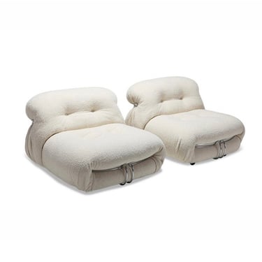 70s Afra Tobia Scarpa Sorriana Newly Upholstered Bouclé Lounge Chairs - a Pair 