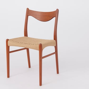 1 of 6 Arne Wahl Iversen Mid century teak dining chairs with papercord seat, for Glyngøre stolefabrik, Model GS61, Denmark 1960s Vintage 