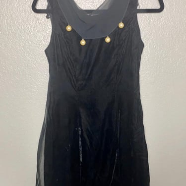 Vintage black dress, black velvet dress, dress with faux pearl neck drop, 90s black dress, vintage velvet dress 