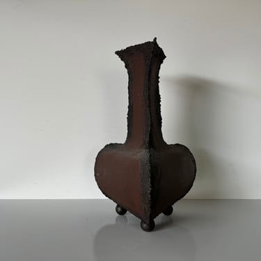 Vintage  Art  Torch Cut Brutalist Metal  Vase - Sculpture 