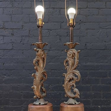 Pair of Italian Baroque Patinated Brass Table Lamps, c.1960’s 