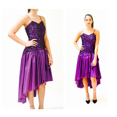 80s Prom Dress Purple Sequins Size XXS XSmall// Vintage 80s Pageant Dress Size Xxs XSmall in Purple Sequin Dress 80s Party Prom Dress 