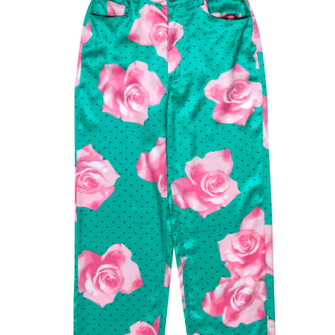 Fleur Du Mal - Green &amp; Pink Floral Silk Pants Sz 2